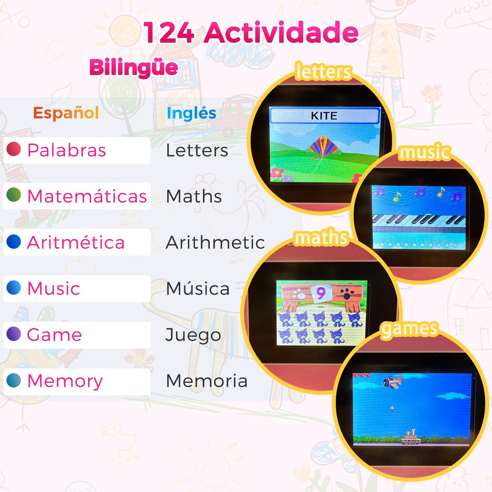 Ordenador Infantil Bilingüe Juguete 124 Actividades Matemáticas Vocabulario Música Jugar Regalo Niños Niñas Rosa