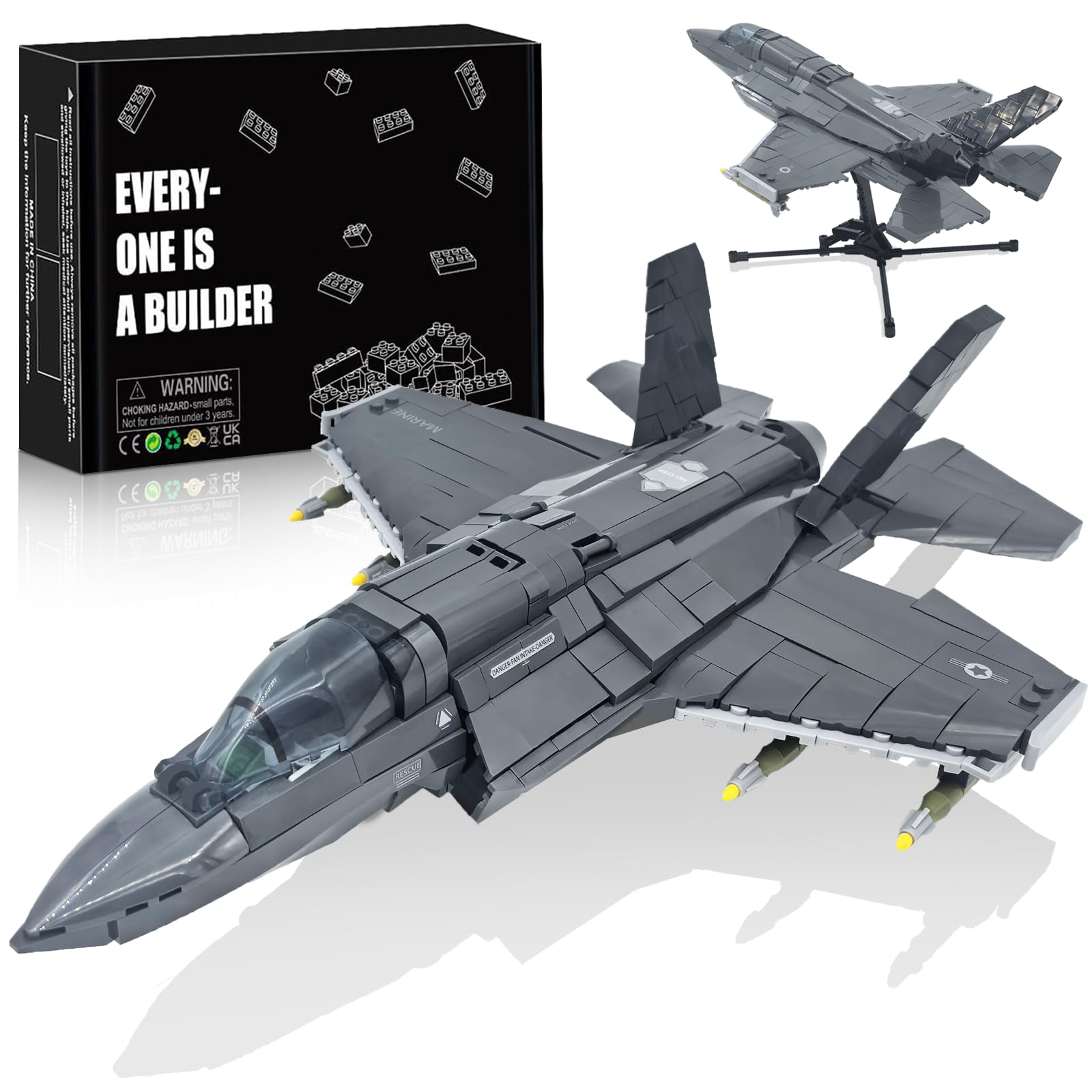 F-35B Aeroplane Clamping Blocks, 1:44 Fighter Jet Building Blocks Set, 705 Pieces WW2 Fighter Aircraft Military Toys Air Force Eurofighter Jet Model Kit Creative Gifts for Adults and Teenagers