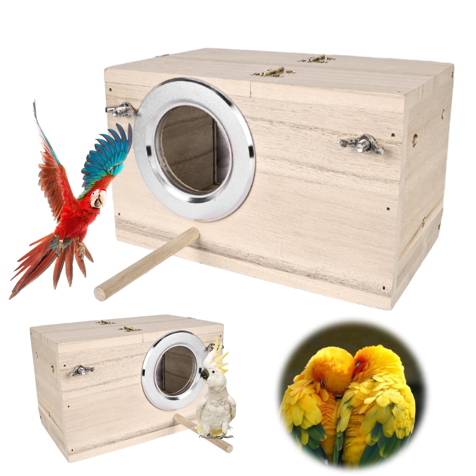 Wood Breeding Box, 2PCS Parrots Mating Box Hand Crafted Parakeet Nest Box, Bird Breeding Box Natural Wood Bird Nesting Box Parrot Mating Box Cage with Perches for Lovebirds, Cockatiel, Finch, Canary