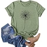 Womens T Shirts Cute Dandelion Graphic Tees Crewneck Short Sleeve Summer Tops Casual Loose Cotton Tshirts