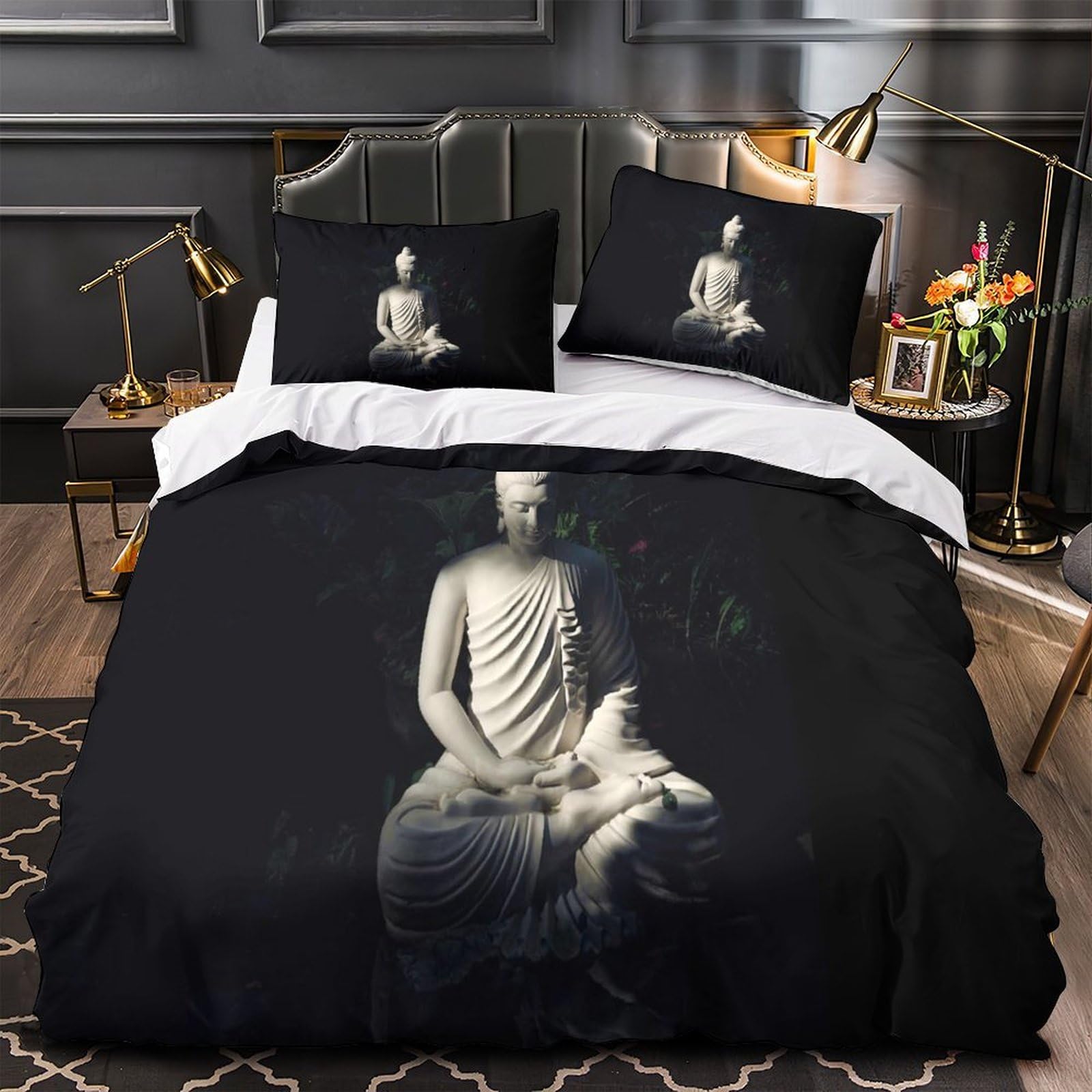 Housse de couette Bouddha 3D 220x240 cm en microfbre douce avec taies