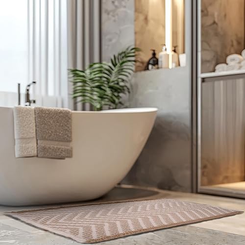 Miniatura 1 de Tapete de baño de punto gofre mejorado, ultra suave, textura de punto tejido antideslizante, neutro de 17 x 24 pulgadas, lavable a máquina, súper