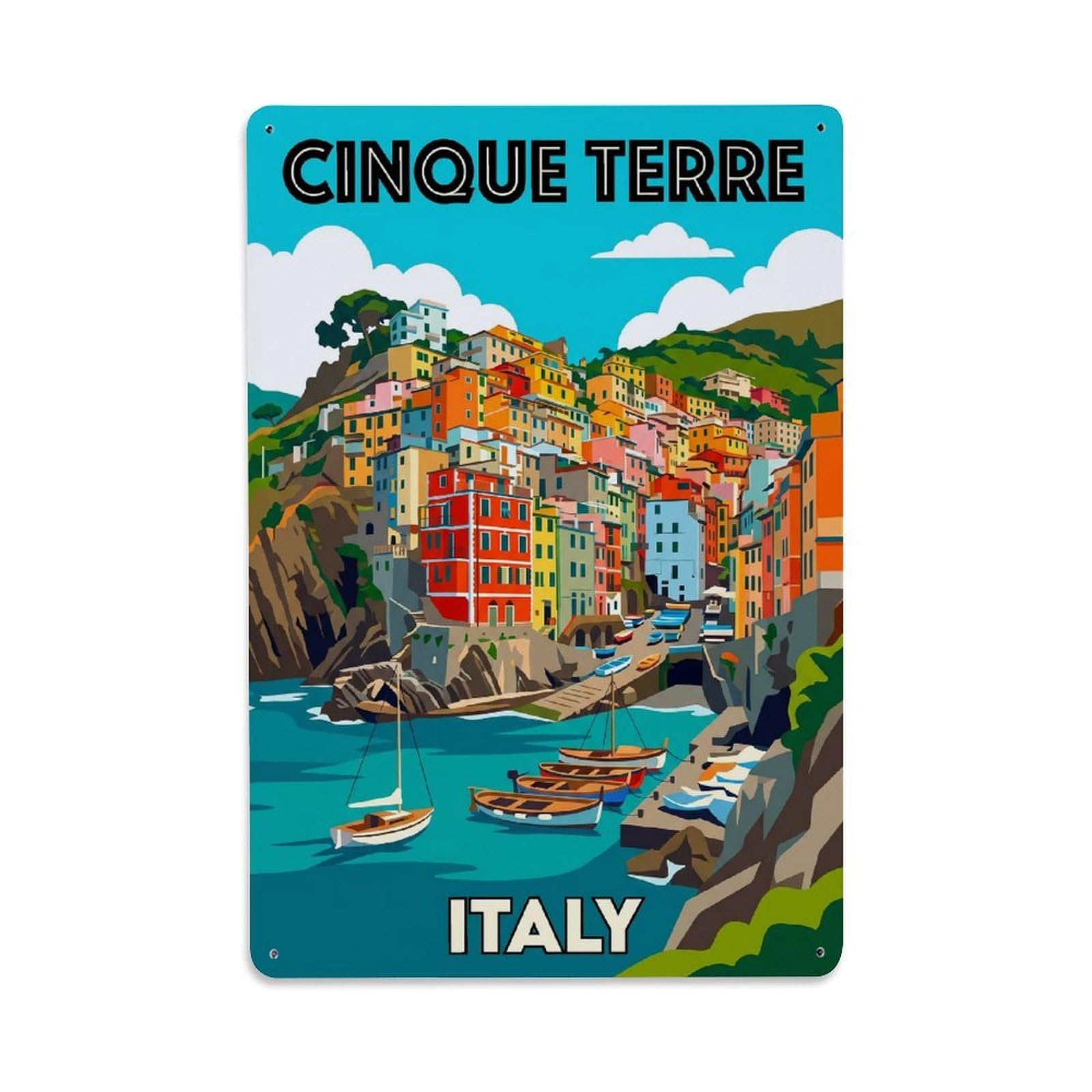Huiyhb 8X12inch(20X30cm) Vintage Travel Cinque Terre Italy Bold Metal Tin Sign
