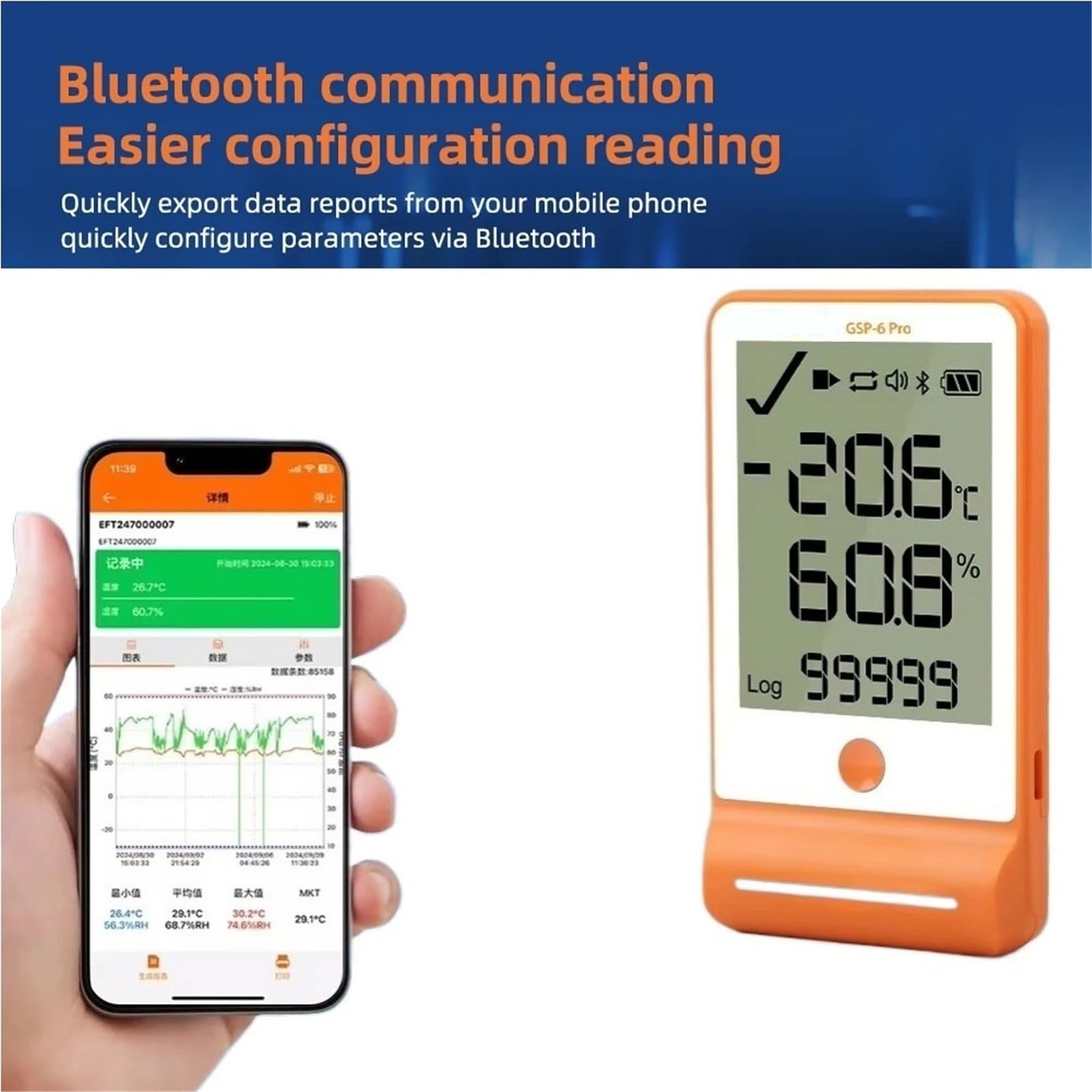 registrador de datos Temperature Humidity Recorder With 2-in-1 probe Data Logger for Cold Chain Transport Thermometer