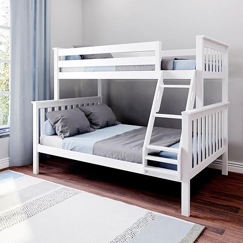 Miniatura 31 de Max & Lily - Litera de tamaño individual sobre matrimonial con escalera, base de cama de madera maciza para niños, barandillas de seguridad de 14