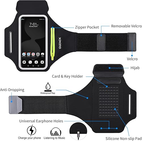 Miniatura 8 de Brazalete para correr con funda para auriculares y ranura para tarjetas, soporte para teléfono para iPhone 16 15 14 Pro Max Plus Galaxy S25 S24 S23