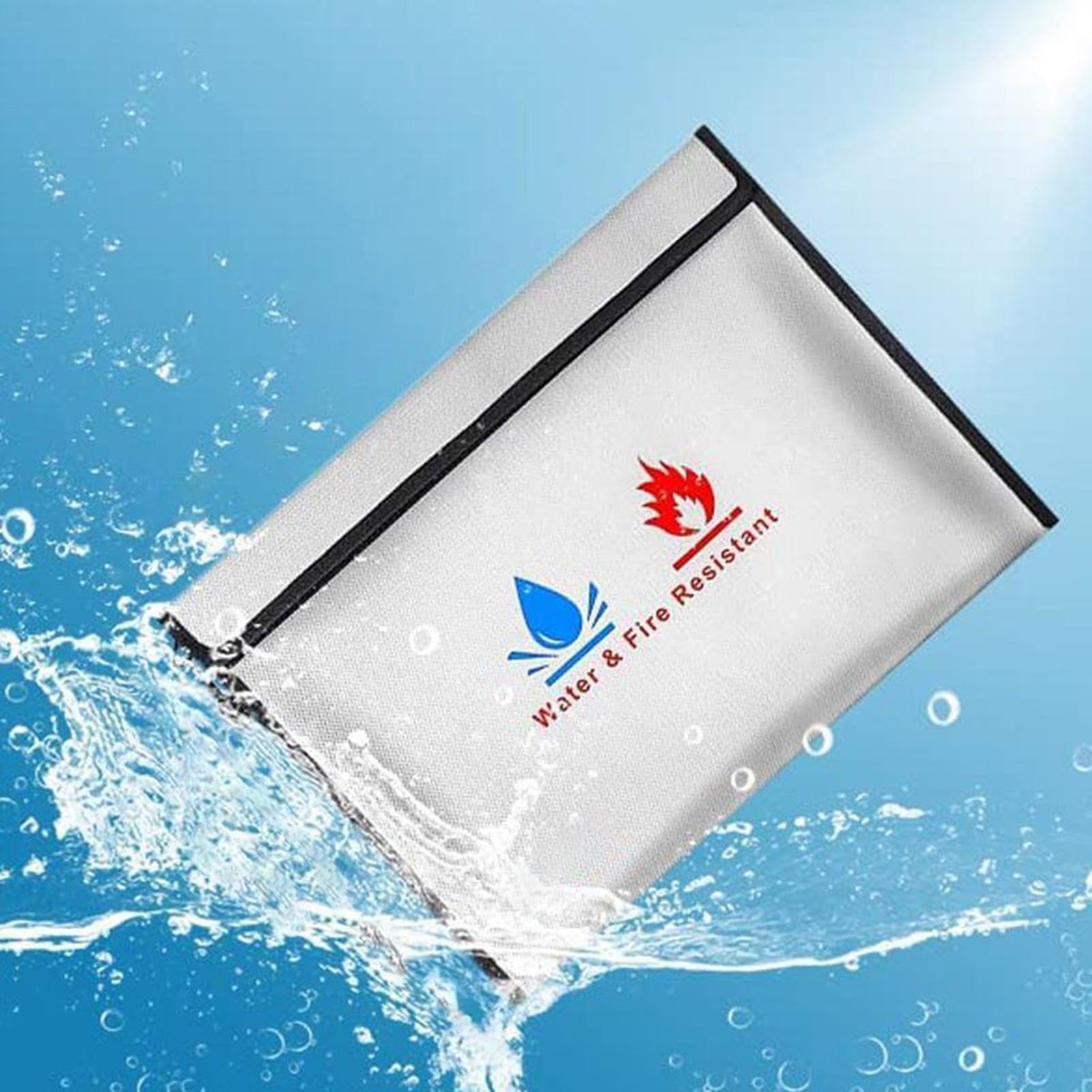 Borsa portadocumenti ignifuga in fibra di vetro siliconica e pellicola di alluminio in fibra di vetro | 38 x 28 cm grande e 23 x 18 cm piccola con protezione a doppio strato, borsa impermeabile per contanti, resistente al fuoco