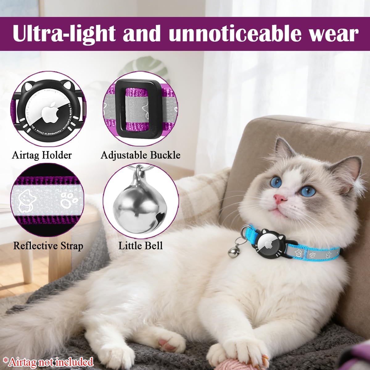 Riflettente Collare Gatti Compatibile con Apple Airtag Collare Air Tag Gatto con Fibbia di Sicurezza per Gattini, Air Tag GPS Non Incluso
