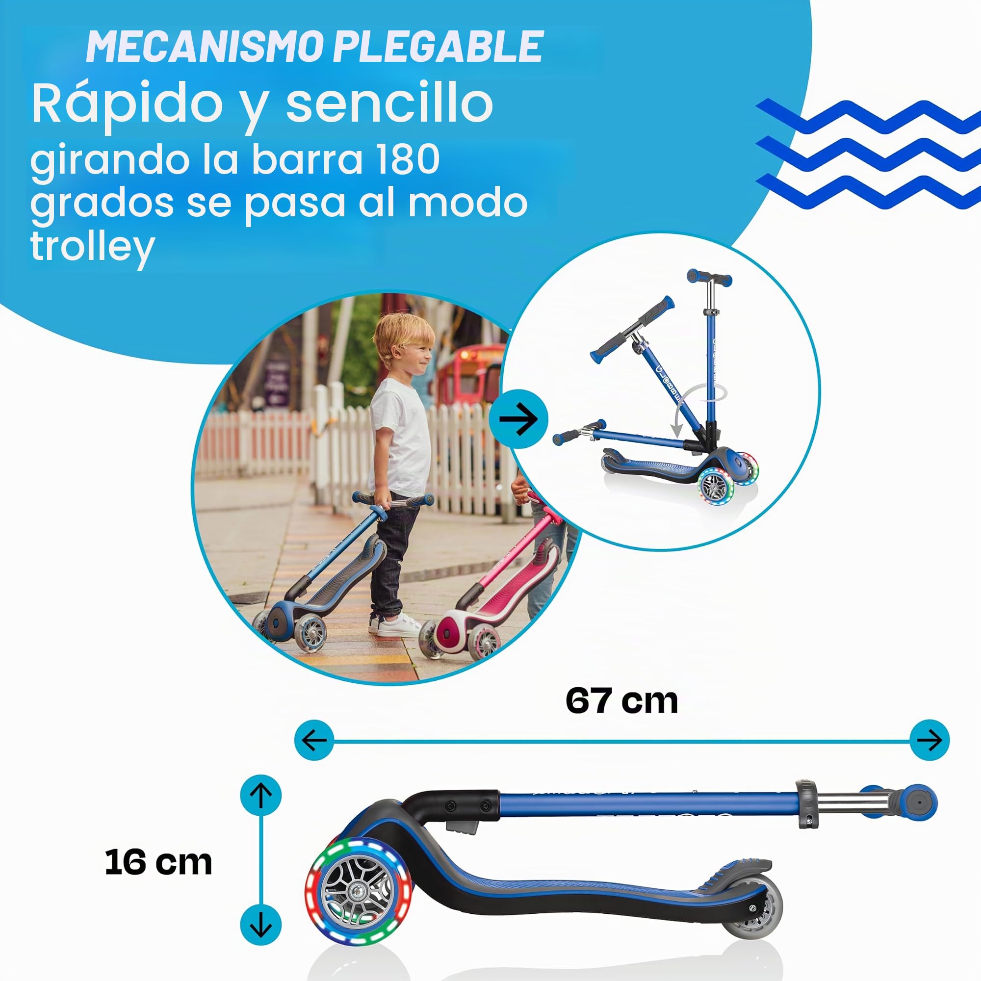 Globber Patinete Unisex Juvenil Elite Deluxe Azul Marino con Ruedas Luminosas, Talla única (444-400)