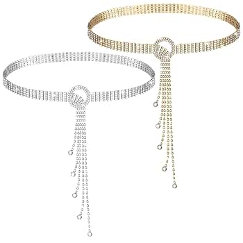Toulite 2 Pcs Rhinestone Chain Belt 53.1 Inch Crystal Waist