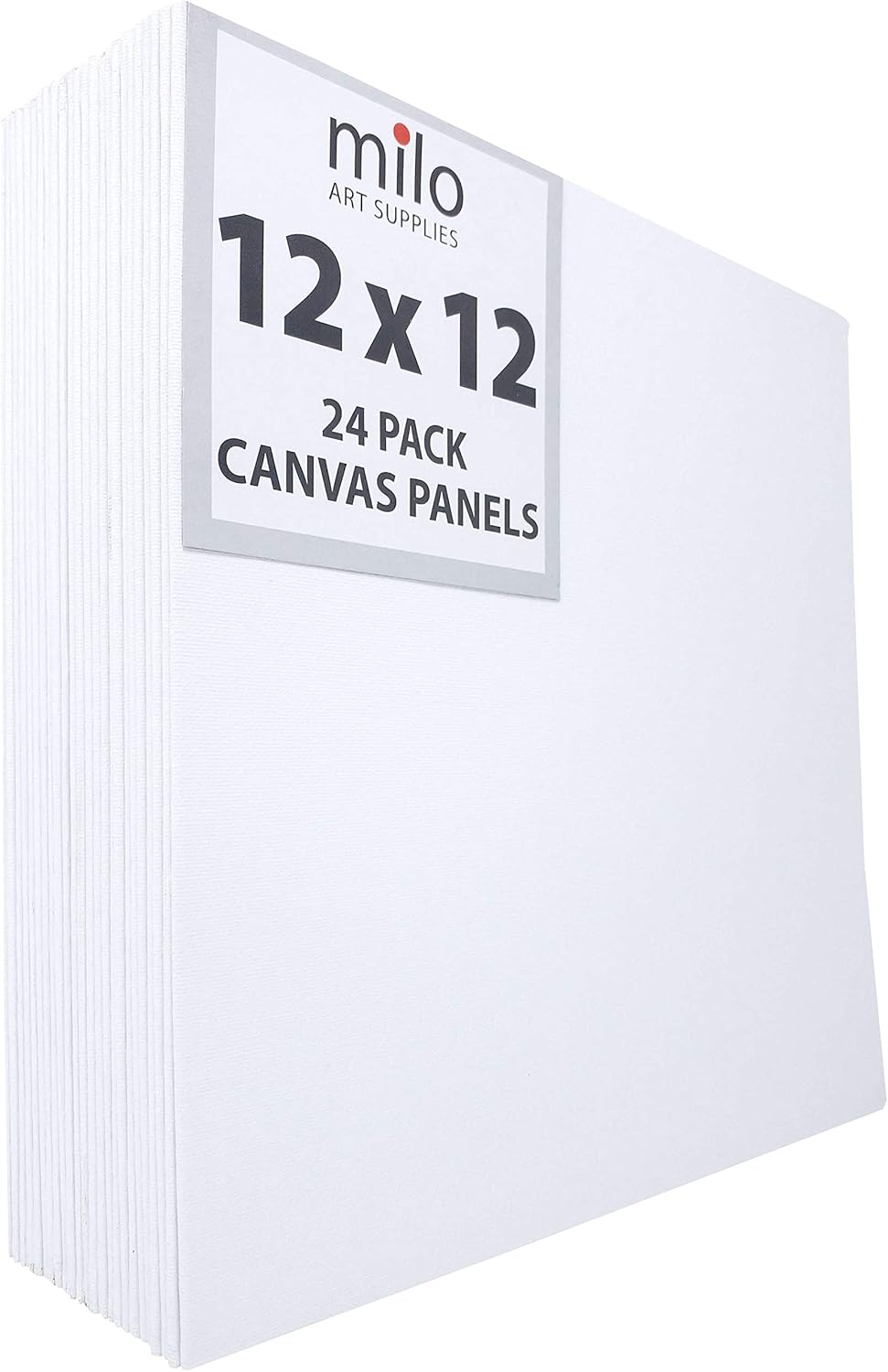 milo Canvas Panel Boards for Painting | 12x12 inches | 24 Pack of Flat Canvas Panels, Primed & Ready to Paint Art Supplies for Acrylic, Oil, Mixed Wet Media, & Pouring, Bulk Painting Party Pack