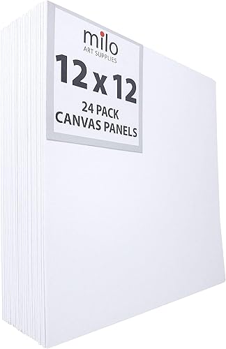 Vista 5 de milo Tableros de lienzo para pintar 12 x 12 pulgadas Paquete de 24 paneles de lienzo planos, imprimados y listos para pintar suministros de arte