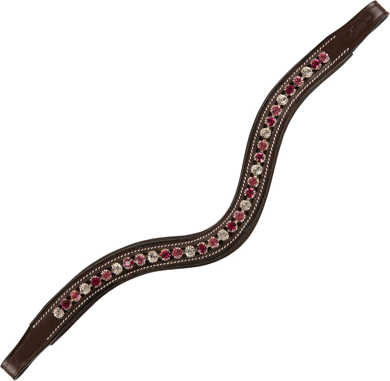 Exion Horse Browband for English Bridle | Curved Shape Padded Equestrian Browband for Show & Dressage | Clear Light Pink & Maroon Crystal Browband for Horses