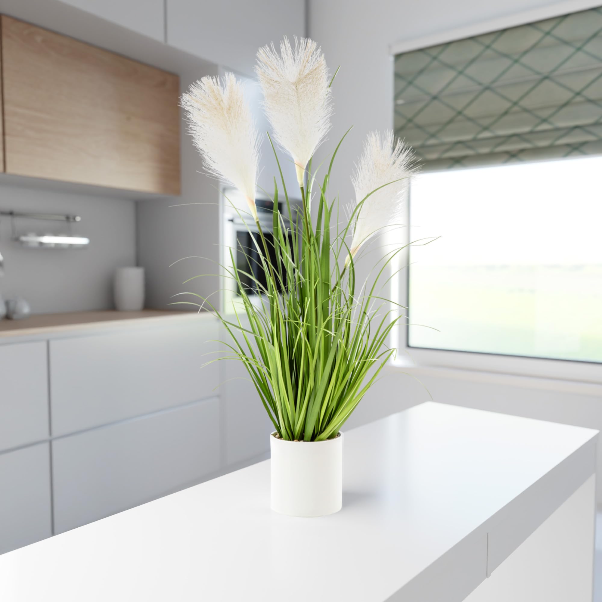 PASCH® XL Pampas Kunstgras in bianco vaso in ceramica (80 cm): erba artificiale decorativa alta | erbe artificiali | erba artificiale | pianta artificiale grande | piante artificiali come vere |