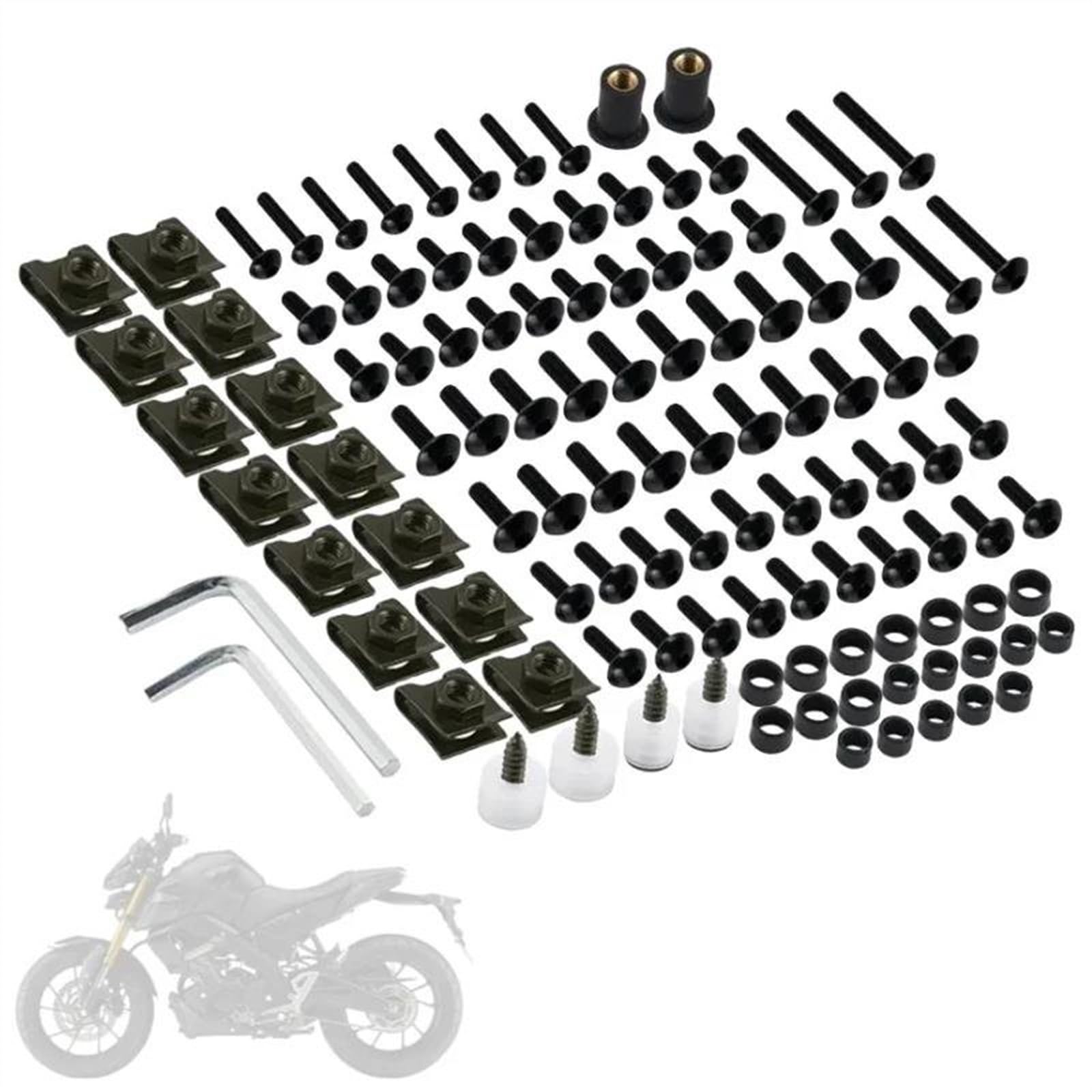 Motorrad-Verkleidungsschrauben-Set, 155-teilig, Karosserieschrauben Für TMAX MT07 MT09 MT-09 SP MT125 MT25 YZF R1 R15 R25 R3 R6 R125(Schwarz)