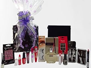 20PC Parfum et maquillage Panier cadeau pour elle ~ Samantha 4pc Ensemble de parfum + Make Up + ongles + Sac de maquillage des cils + ~ Cadeau Emballé Panier cadeau pour elle. 085.