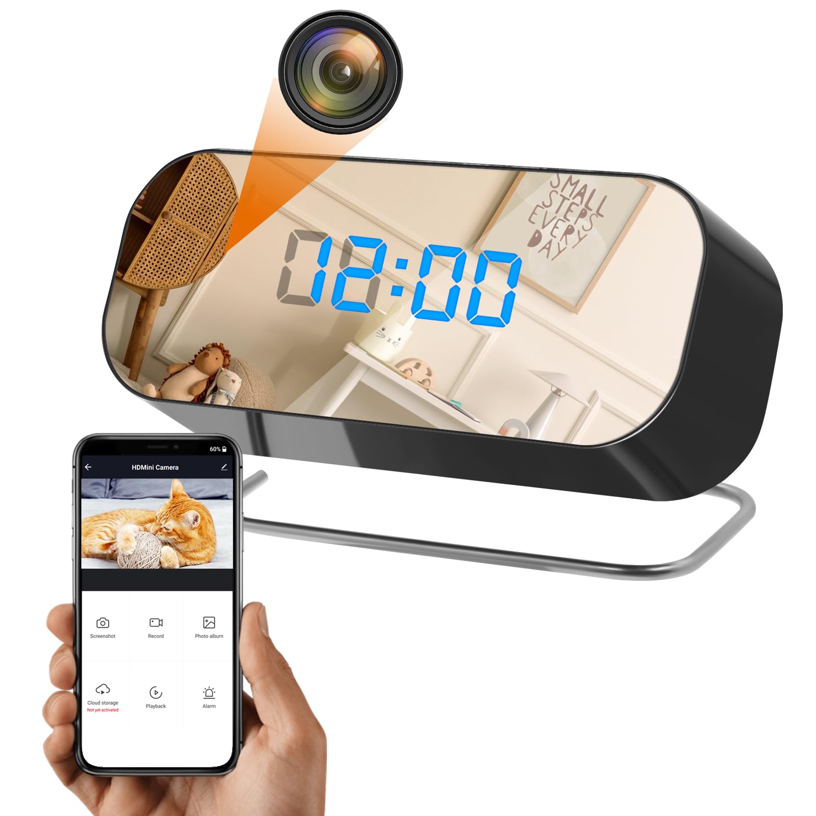 Heygocam Black Security Camera, Wifi Hidden Spy Camera Clock, 1080P Nanny Cam With Night Vision, Remote Viewing, Motion Detection For Indoor Surveillance