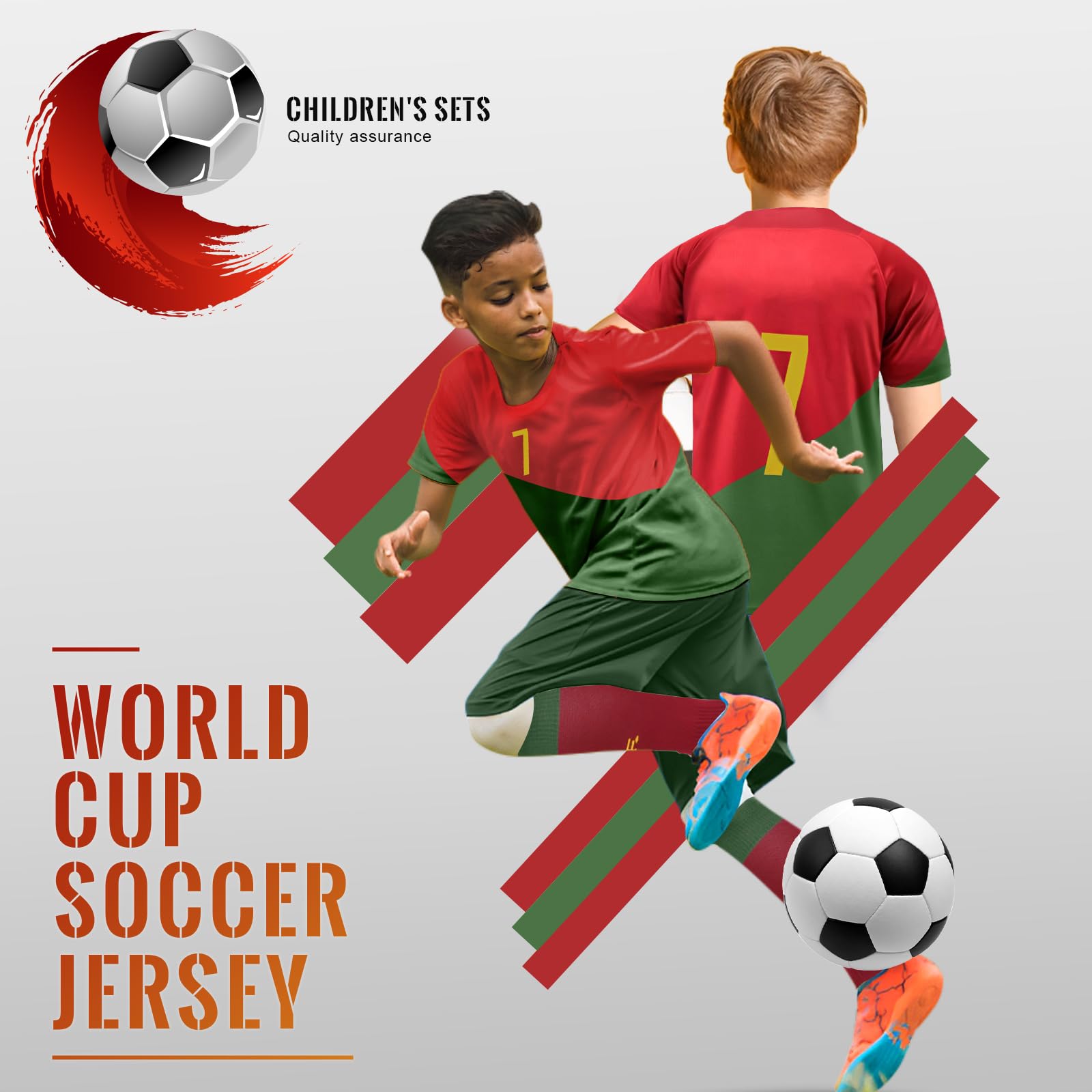 Sternstunde Ensemble de Maillot de Foot Enfant, Maillot De Foot Pour Enfants, Short, Chaussettes & Genoux protections, Tissu Respirant à 4 Directions Élastiques 100% Polyester
