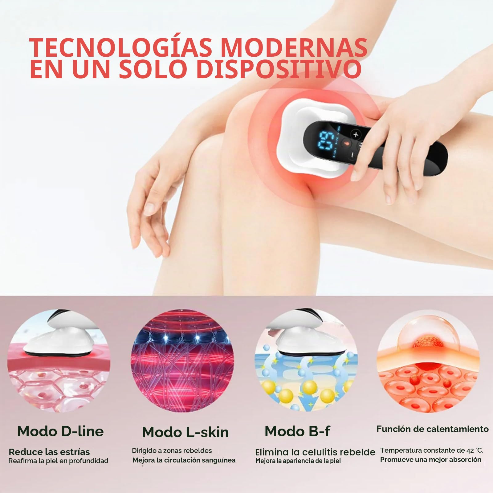 Masajeador Anticelulitis, 3 Modos + FuncióN De Calor + 10 Intensidades, Rf Radiofrecuencia Ems Led Luz Roja Masajeador Corporal Quemador De Grasa Para Brazos, Cintura, Abdomen, Piernas Y Cadera