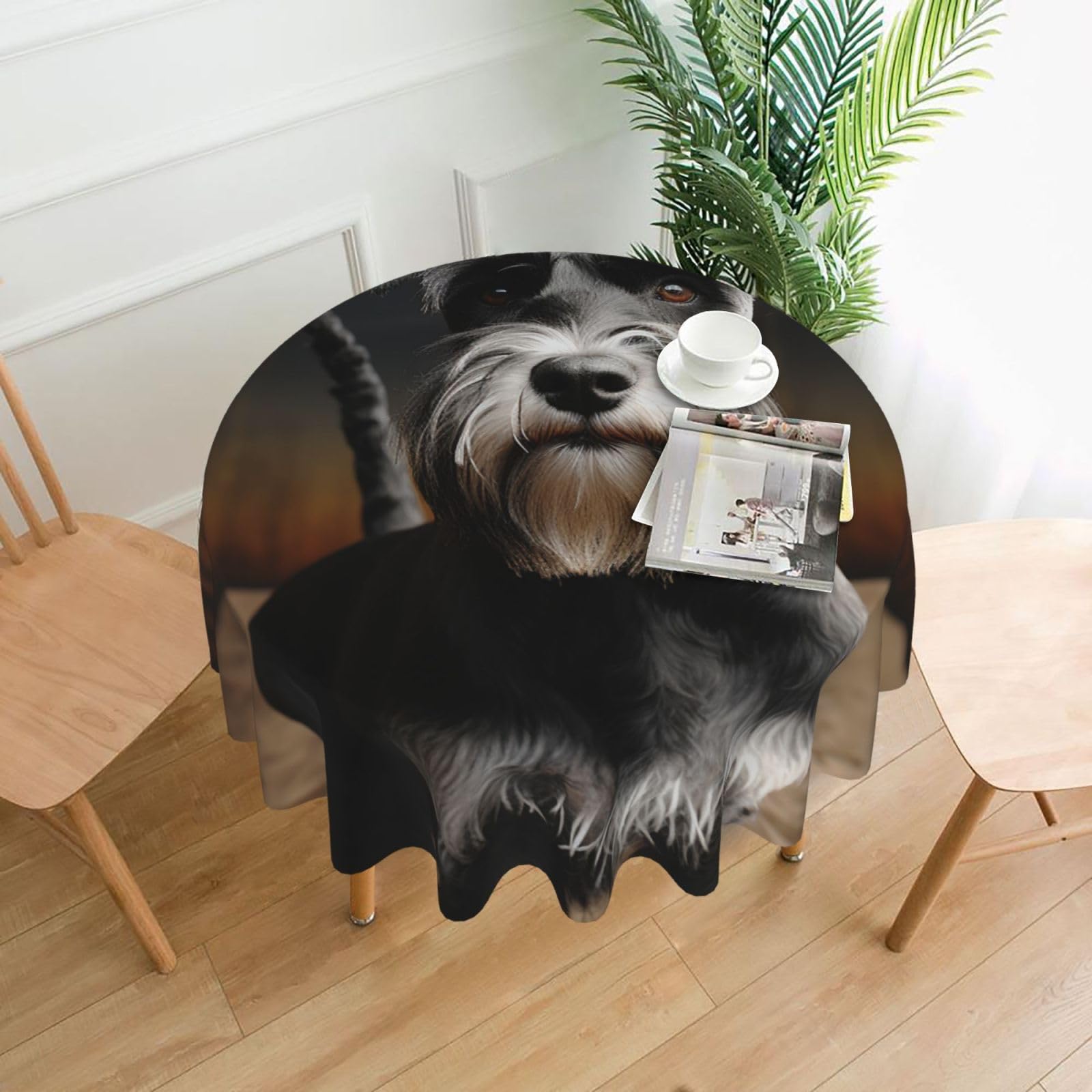 FodPand Animal Schnauzer Dog Tablecloths for Round Tables 60 Inch - Reusable Washable Dining Table Clothes - Stain and Wrinkle Resistant Decorative Fabric Table Cover for Wedding Party