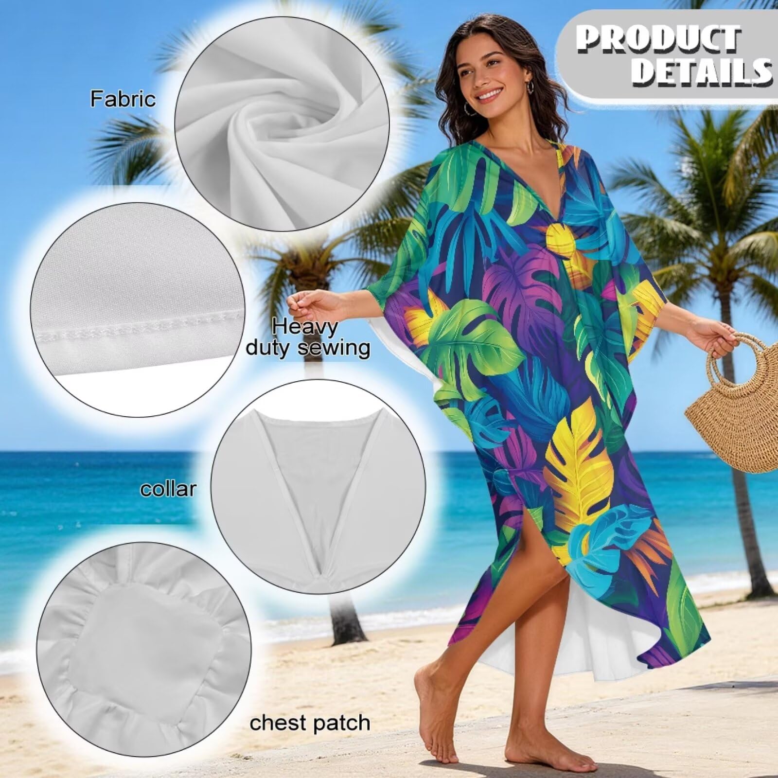 Poceacles Sukienki kaftan dla kobiet plus size dekolt w serek strój kąpielowy okrycie plażowe letnia sukienka na wakacje przyjęcie przy basenie