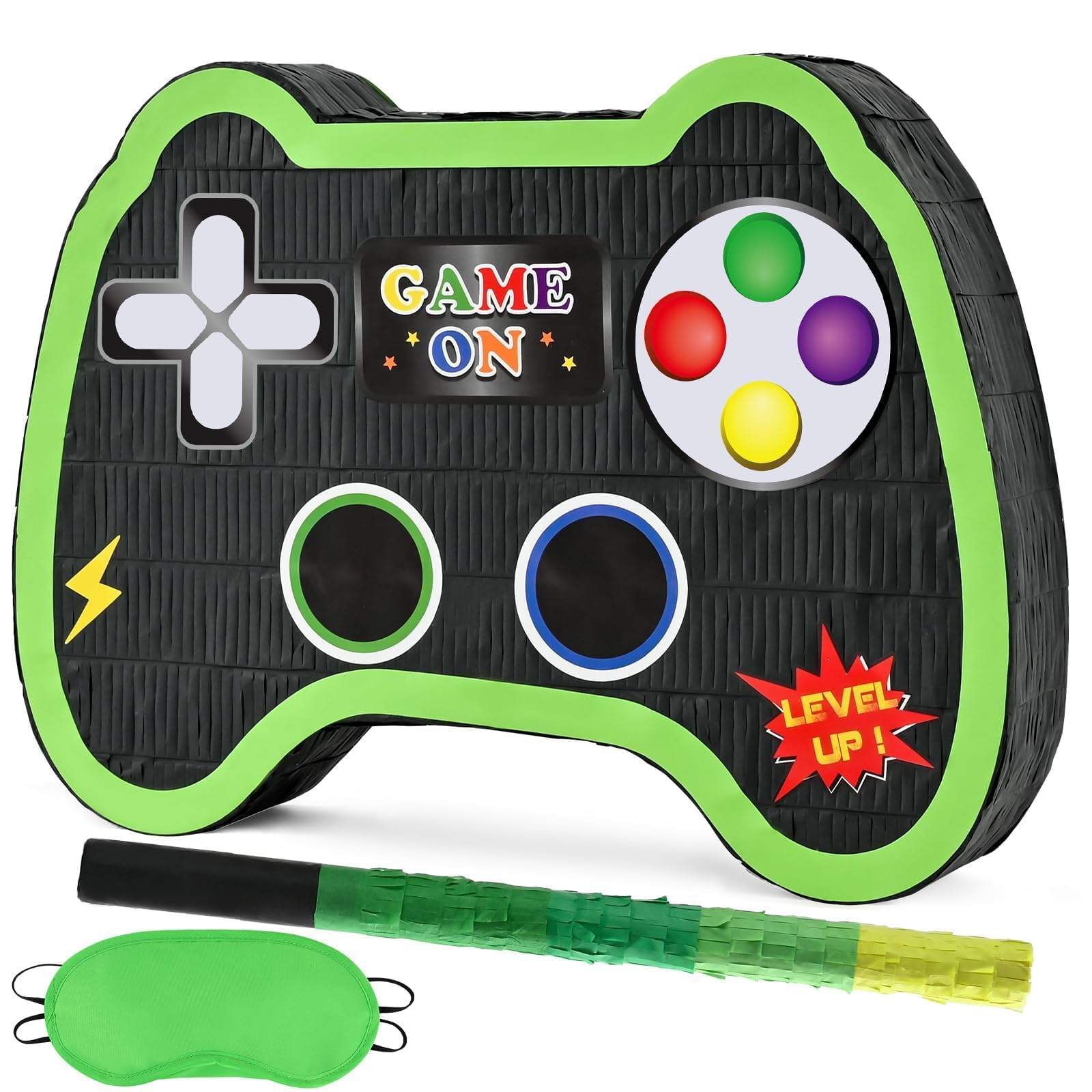 Videogioco Pignatta - Articoli per Feste di Gioco Pentolacce con Benda e Pipistrello per Ragazzi Bambini Festa di Compleanno a Tema di Gioco Carnevale Decorazioni (40 x 31 x 8 cm)