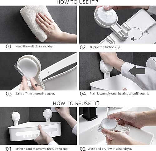 Miniatura 4 de LEVERLOC Organizador de ducha esquinero con ventosa y soporte para jabón, instalación de un segundo, cesta de ducha extraíble sin perforación,