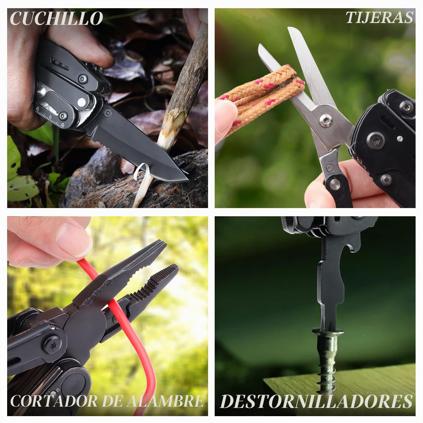 RoverTac Cuchillo de Bolsillo Multiherramienta Camping Cuchillo Regalos para Hombres Papá Esposo 18 en 1 Multi Herramienta Cuchillo Alicates Tijeras Sierra Sacacorchos 9-Pack Destornilladores