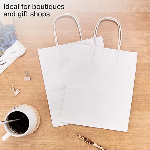 Miniatura 4 de SSWBasics Bolsas de compras de papel kraft blancas medianas - 8 ¼ L x 4 ¾ D x 10 ½ H - Estuche