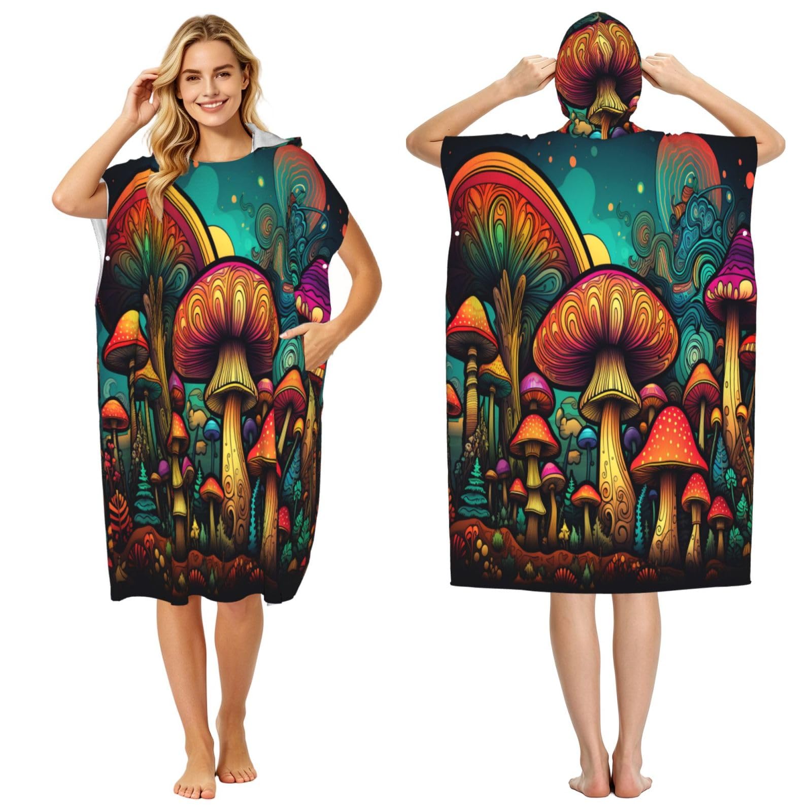 KLGRTJHK Growing Mushrooms Adult Hooded Beach Poncho Towel 43"X35"