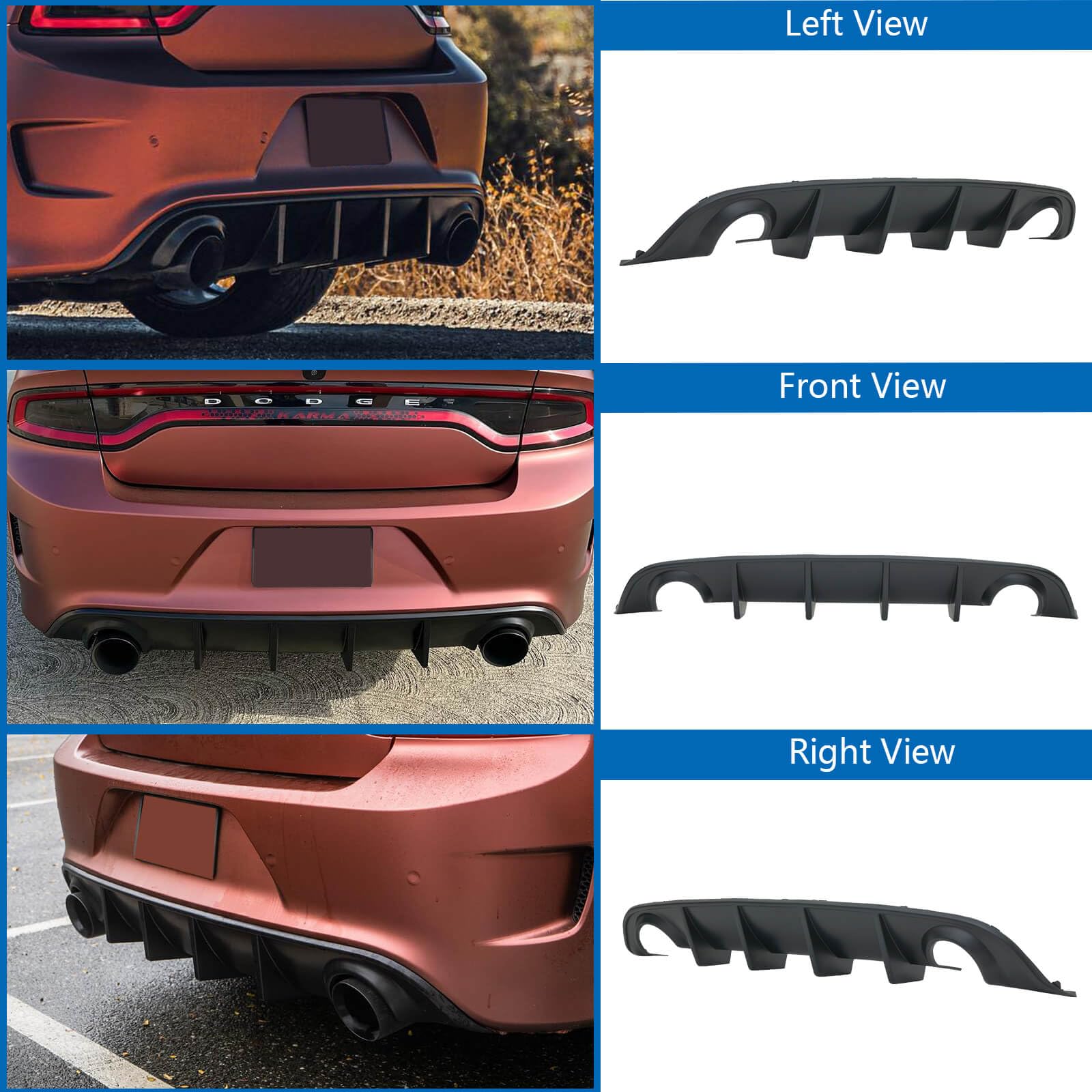 Gloss Black Rear Bumper Diffuser Splitters For Dodge Charger & Challenger – 2-Piece Set By DREAMIZER