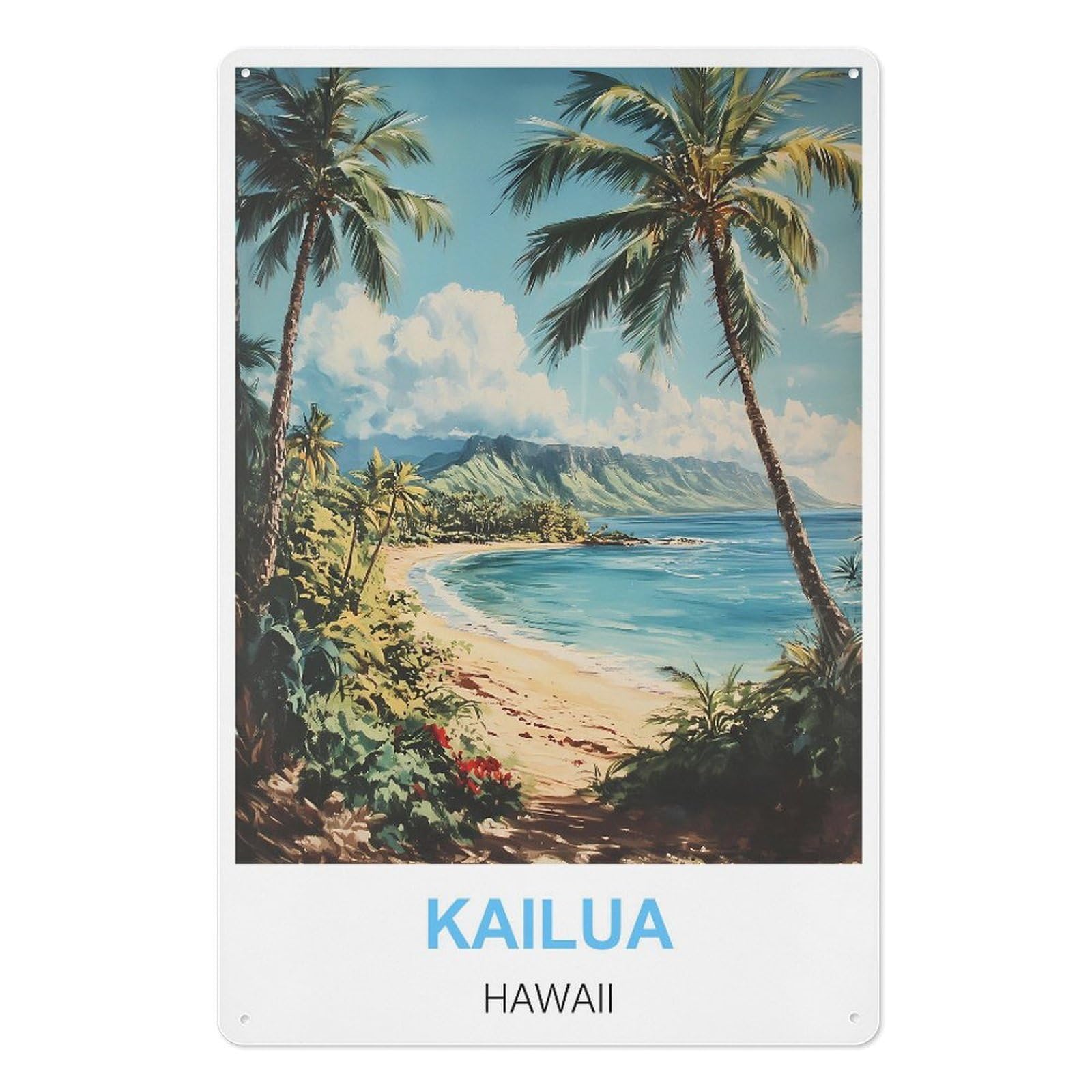 Kailua Hawaii Retro Design Tin Painting Vintage Tin Sign 08x12inch(20x30cm) Wall Art for Home Office Bedroom Living Room Cafes Wall Decor
