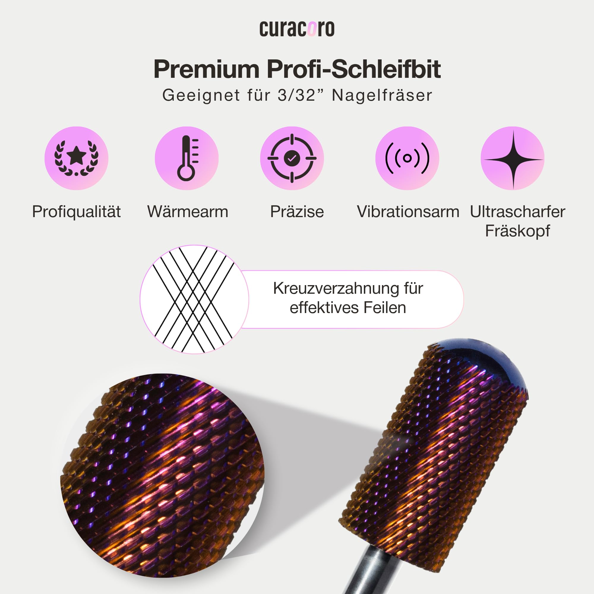 Curacoro Nagelfräser Bits 3/32", L-Smooth-Top-Barrel-Bit fein für Finish | Sanfter Aufsatz für Polieren & Glätten von Gelnägeln, geeignet für saubere Detailarbeit und Nageldesign, Farbe Galaxie