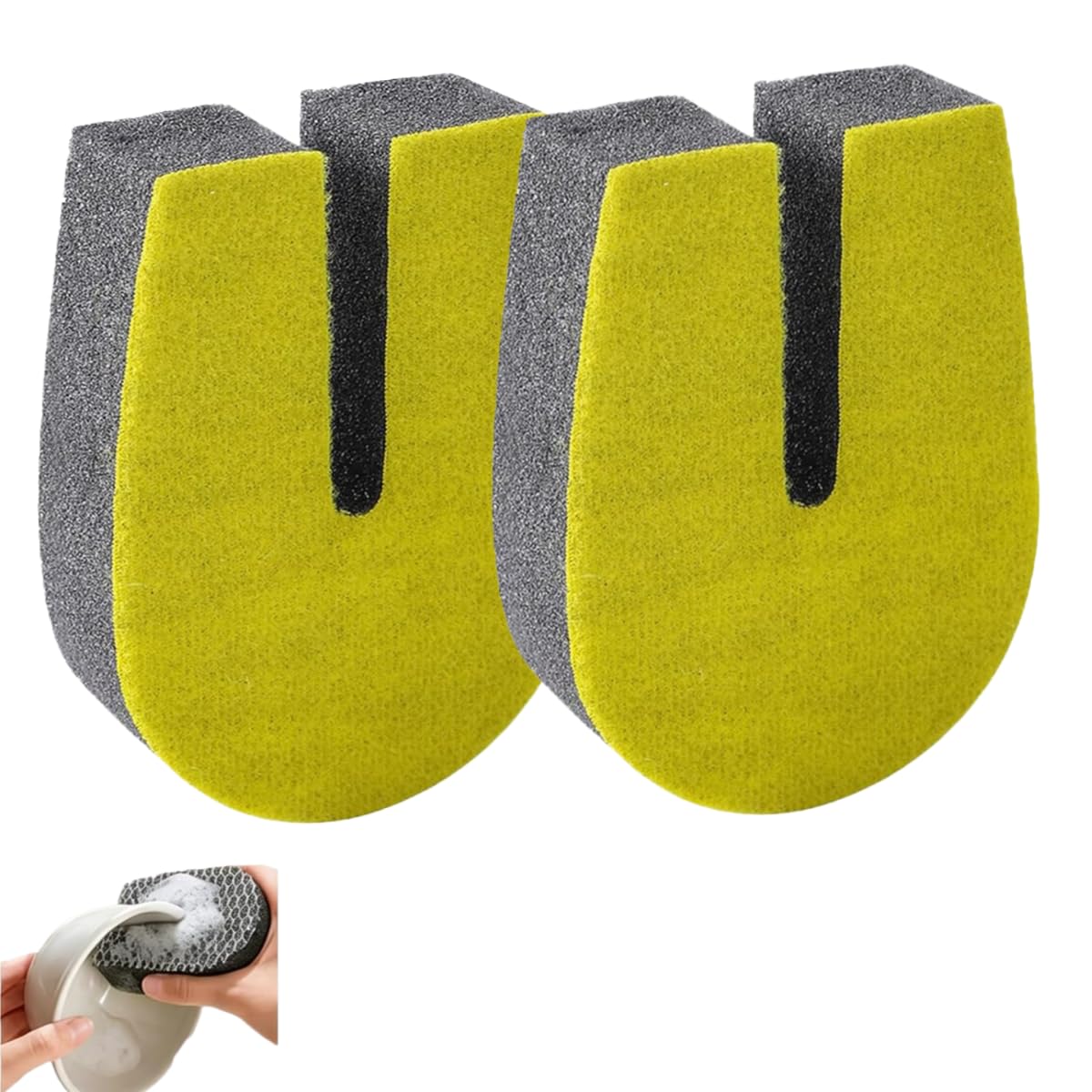 U-shaped Double-sided Sponge Cleaning Brush Kitchen U-shaped double-sided sponge brush, reusable, with a grooved design to prevent scratches, suitable for cups, pots, knives, and plates.