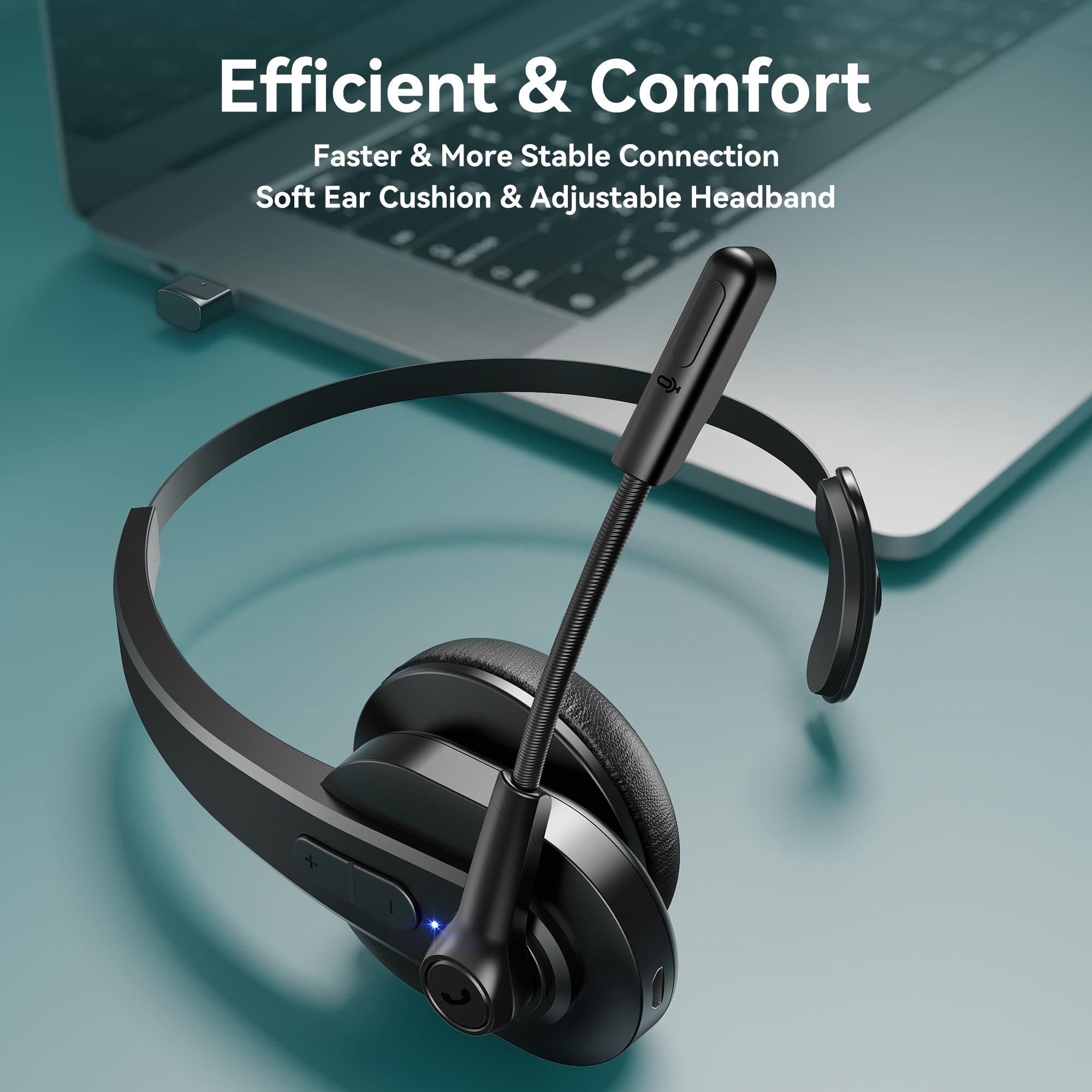 Auriculares Bluetooth con dongle USB para computadora, auriculares inalámbricos de una sola oreja con micrófono de cancelación de ruido para oficina y camioneros, Bluetooth V5.2 con botón de 3