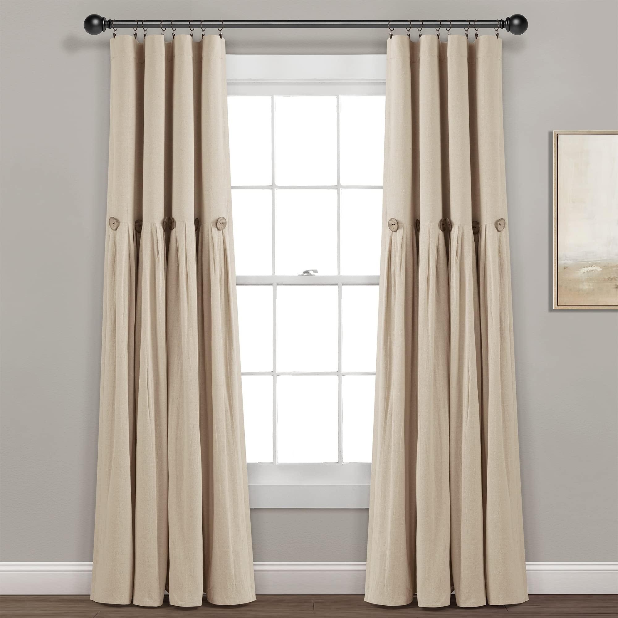 Lush Decor Linen Button 100% Lined Blackout Window Curtain Panel Dark Linen Single 40X84, W 40" x L 84" (1 Panels) - Image 4