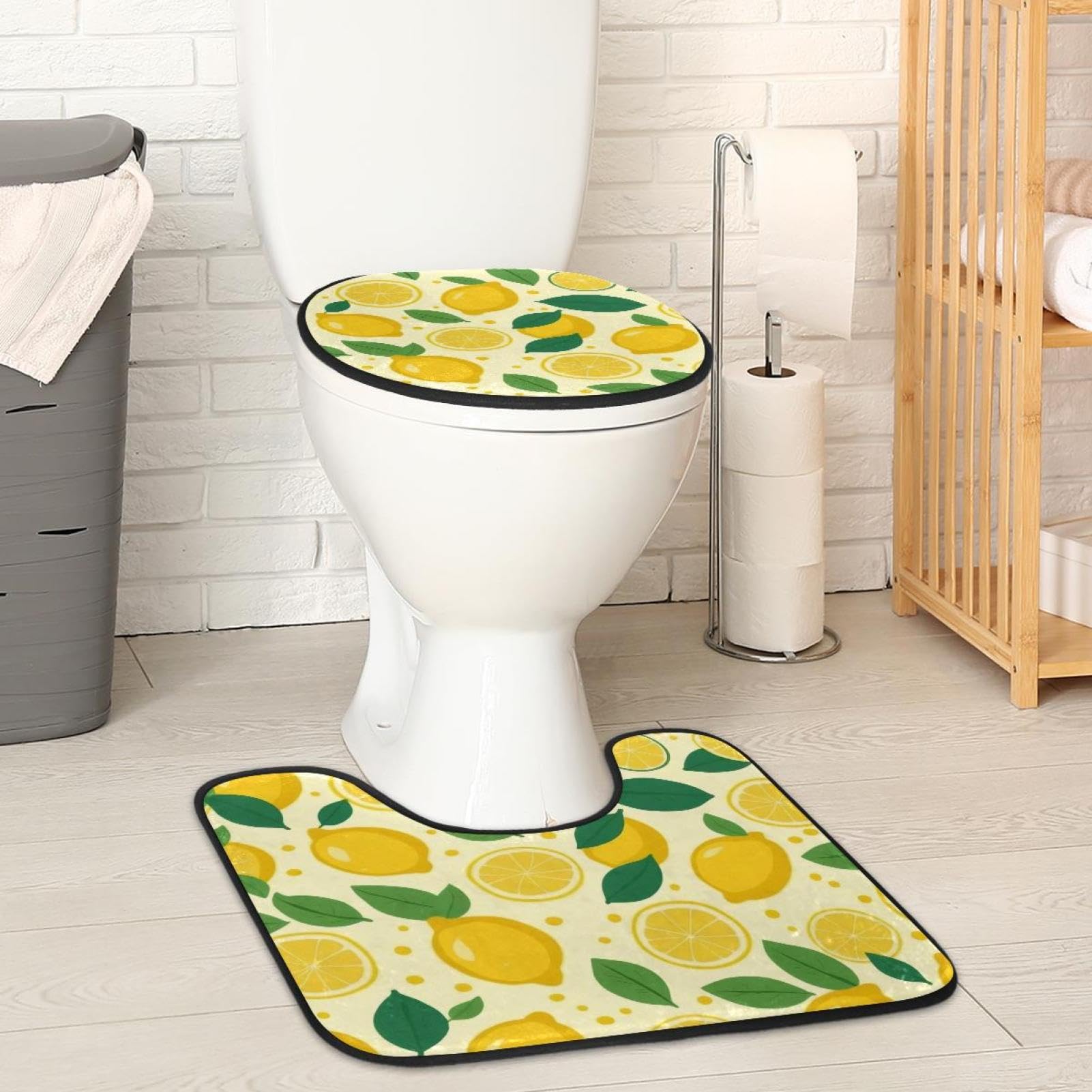2 Pieces Flannel Toilet Contour Mat and Toilet Lid Cover, Soft Toilet Lid Cover Set Machine Washable Non Slip Contour Mat for Bathroom Decor Accessories