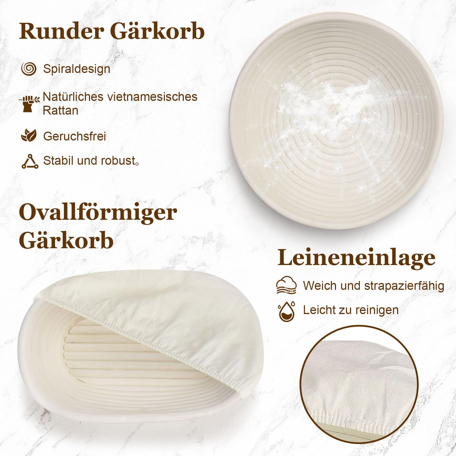 SHANNA GäRköRbchen, GäRkorb 15 Teilig, Sauerteig Starter Set, Brot Backen, GäRköRbchen Oval und Runde, Brot Backen ZubehöR, sauerteig set FüR Professionelle und HäUsliche BäCker