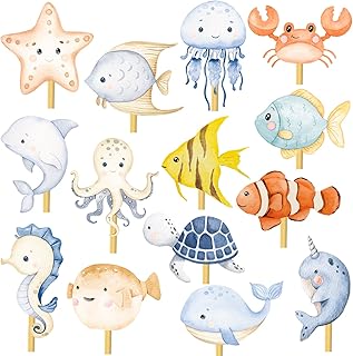 Ocean Sea Animal Centerpiece Sticks Sea Theme Party Table Toppers Ocean Party Table Centerpieces 28 PCS Marine Animals Party Table Decorations for Under The Sea Baby Shower Supplies