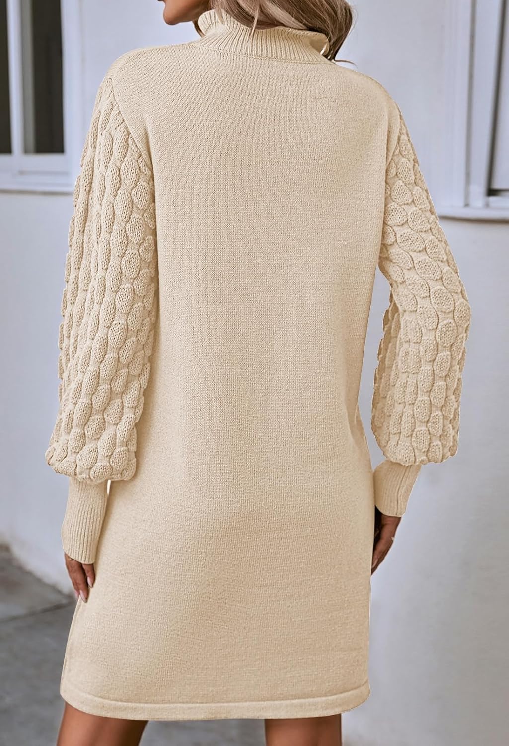 HUUSA Winter Dresses for Women 2025 Fall Puff Long Sleeve Sweaters Loose Mock Neck Outfits Sexy Mini Dress Going Out - Image 2