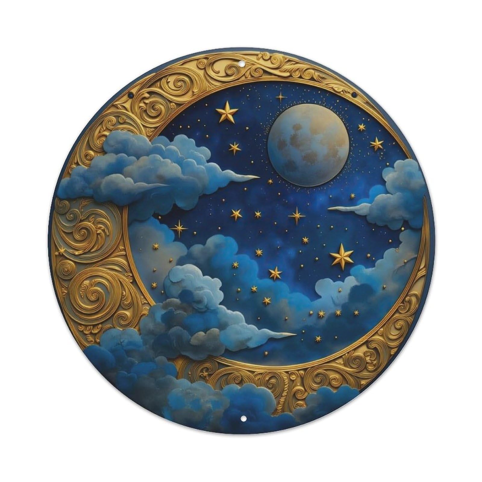 Night Sky Moon Stars Clouds Metal Tin Sign