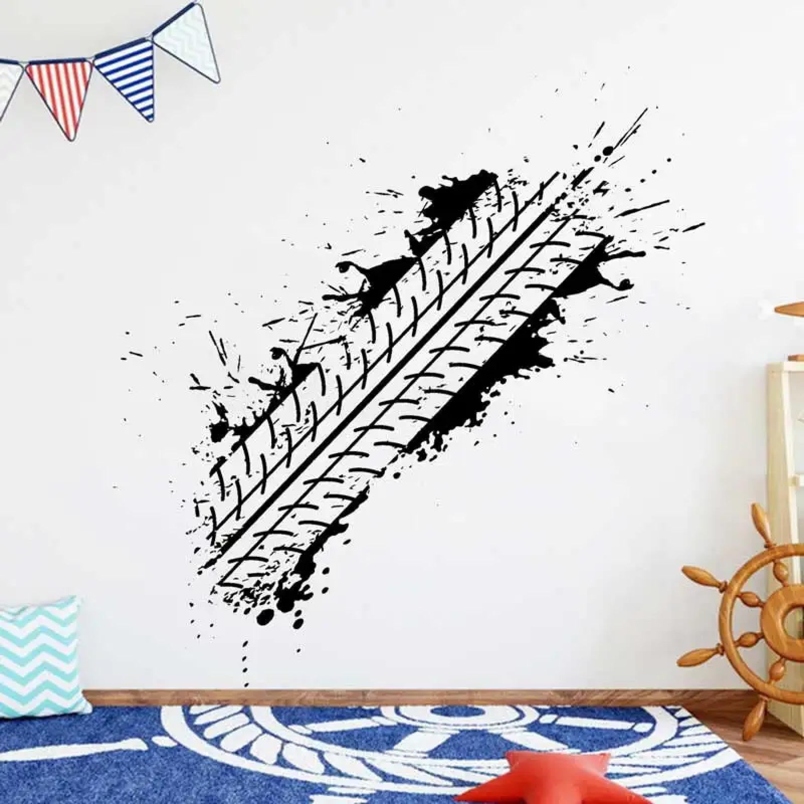 Youousi Black Motorcycle Racing Car Off-Road Vehicle Bicycle Tire Embossed Decals Tire Silhouette Wall Stickers Children's Bedroom Playroom Wall Art Stickers