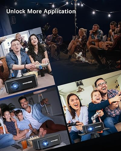 Miniatura 7 de SCREENMAX Proyector con WIFI y Bluetooth, proyector nativo 1080P, proyector de película portátil 2024 450 ANSI para uso en exteriores, función de