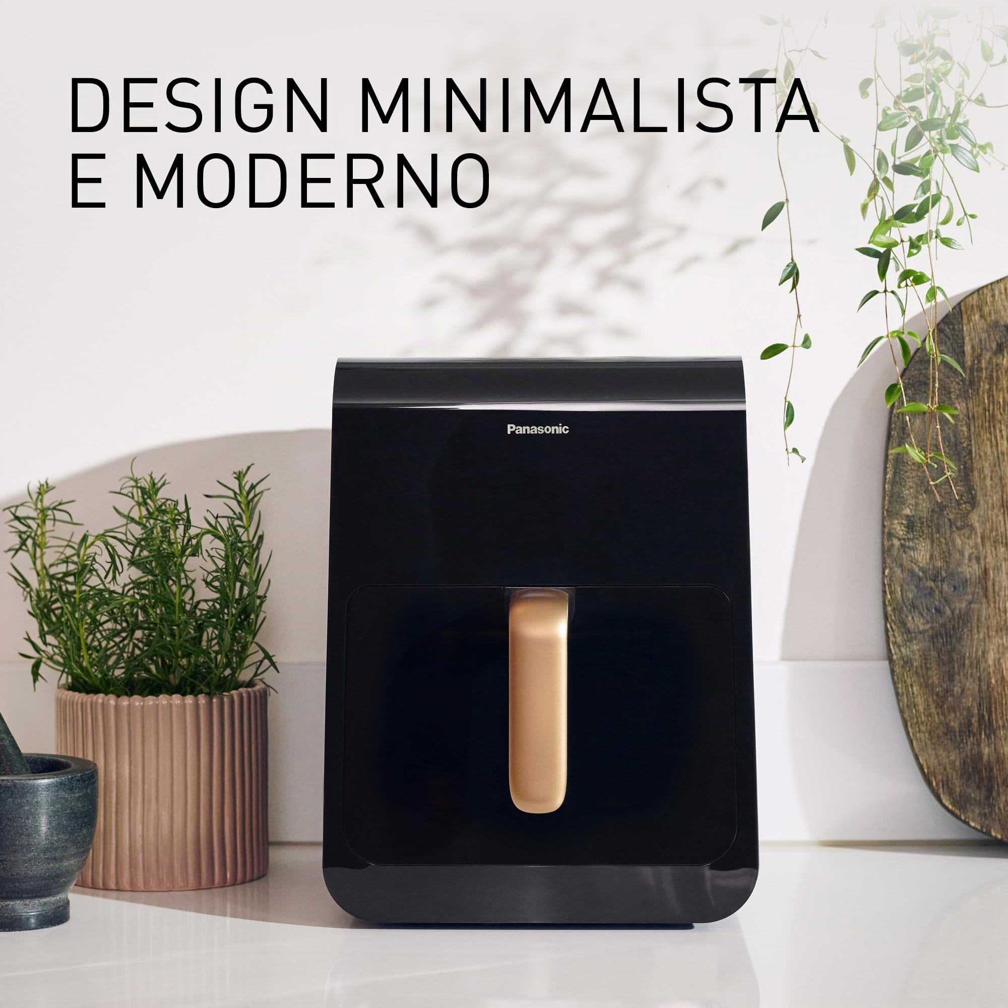 Panasonic NF-CC600AXE Friggitrice ad Aria con Finestra trasparente resistente, 6L, 80-200°C, Timer Digitale e LCD, Vapore Delicato, 11 Programmi, Facile Pulizia, Maniglia Nero/Blu Scuro e Oro Rosa