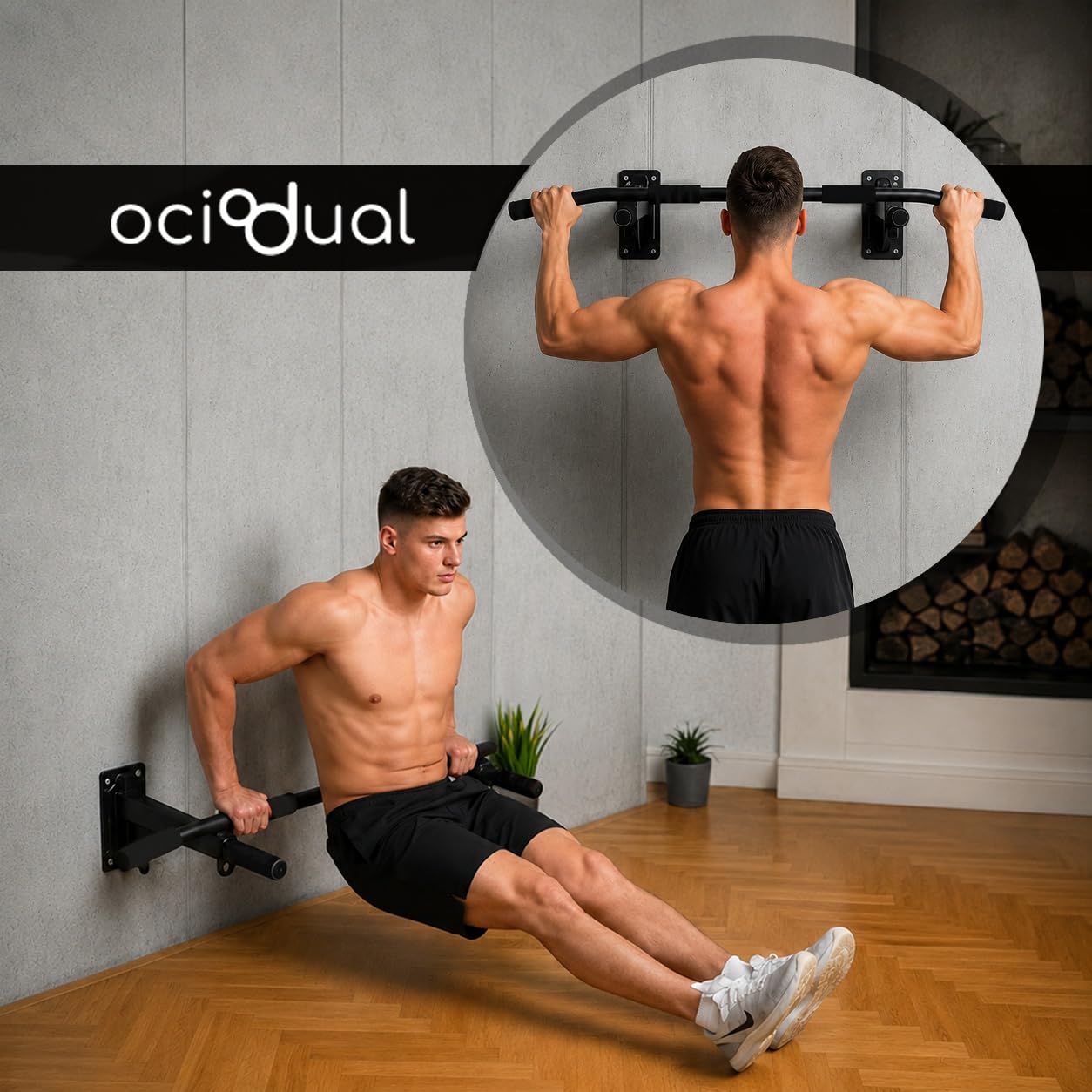 OcioDual Barra de Dominadas de Pared Elevación Pull Up Flexiones Dorsales Hasta 200Kg Gym Gimnasio para Hogar Casa Fija