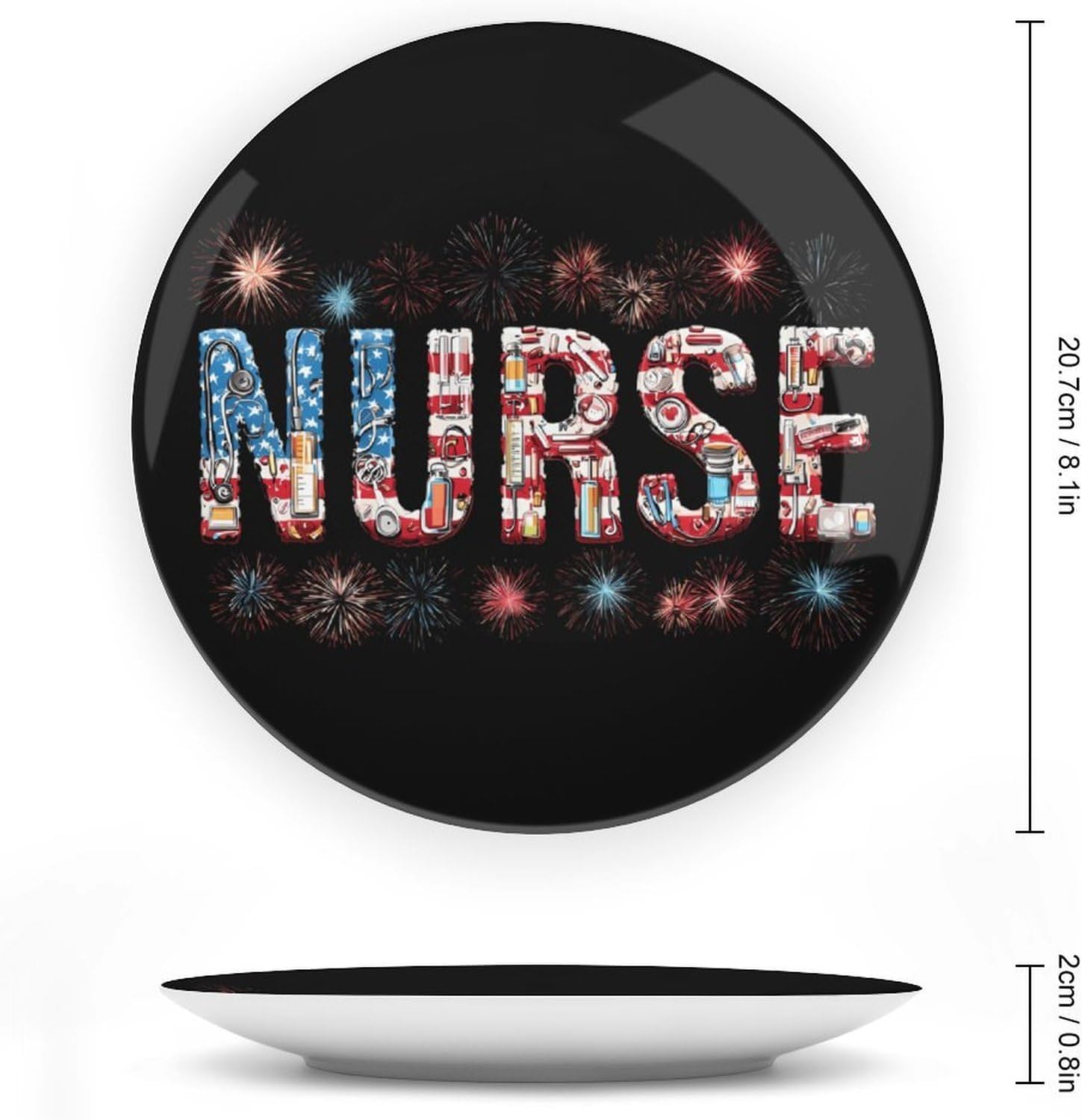 Nurse U.S. Flag Novelty Decorative Plate with Display Stand Ceramic Ornament Hanging Wall Decor