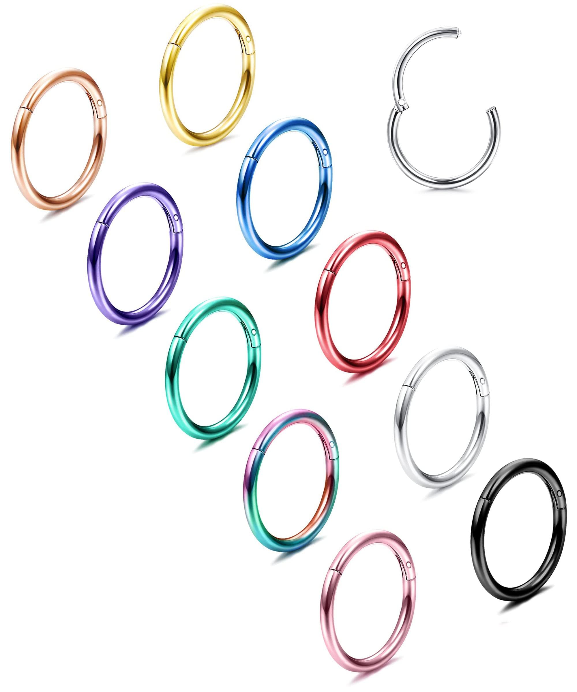 BESTEEL10 Pcs 16G/18G Nose Rings Helix Hoop Earrings Septum Ring for Women Men 316L Surgical Steel Hinged Clicker Nose Rings lip Ring Septum Tragus Conch Nose Hoop Piercing