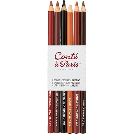 Conte Sticks Black Charcoal White 6 Pencils Pack