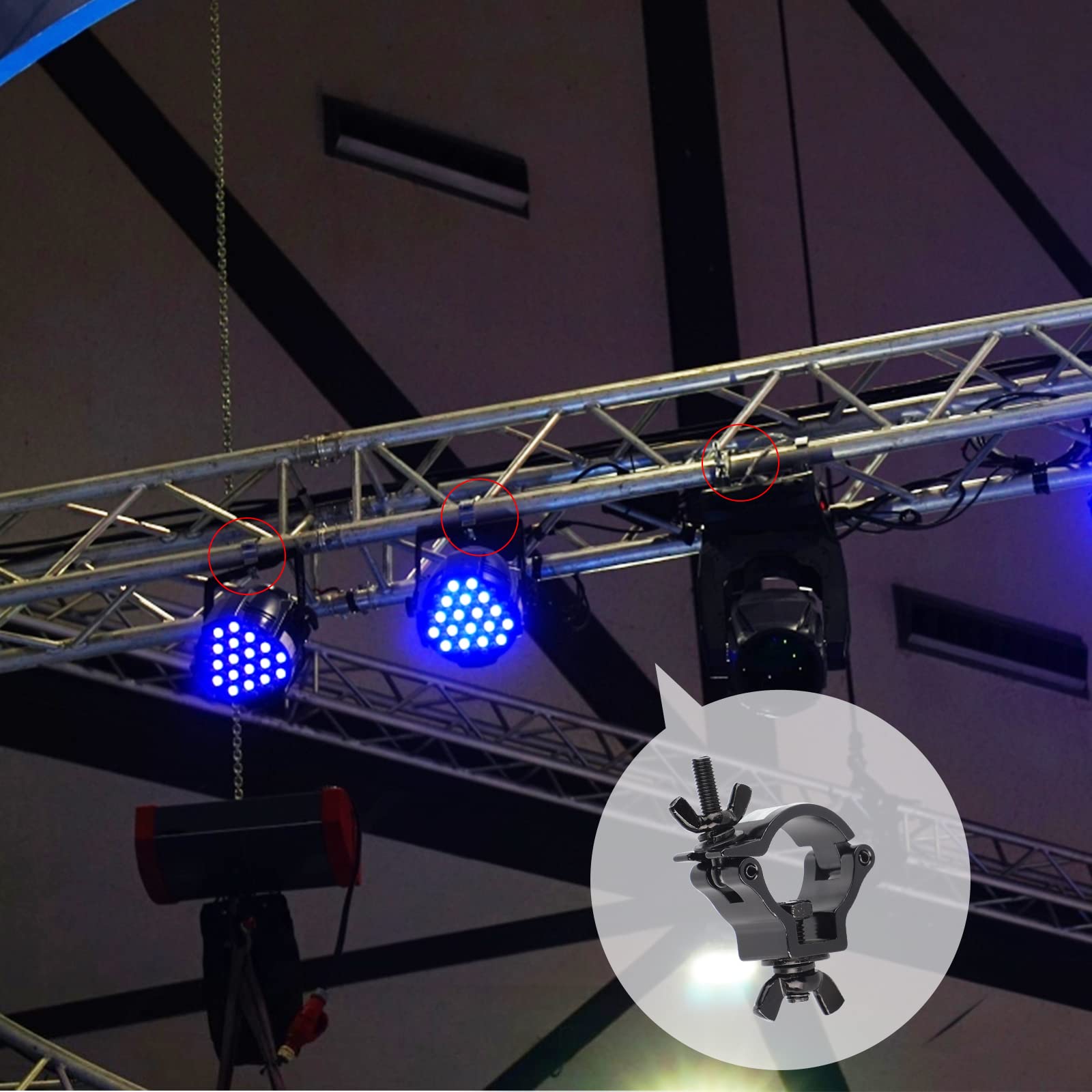 DBREAKS Truss Clamp, 4Pcs Morsetto per Luci da Palcoscenico TÜV/38-41mm Luce di Scena Morsetti Gancio di Lega di Alluminio/Montare Morsetti Luce della fase/Morsetti per illuminazione palcoscenico Nero