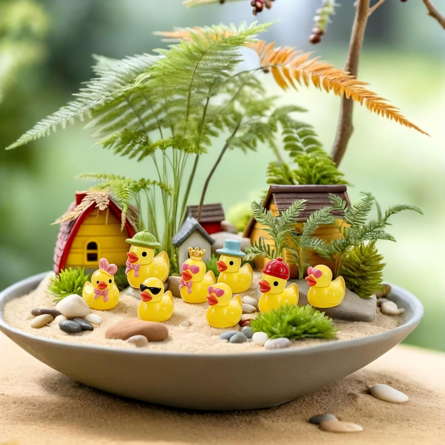 40 sztuk mini figurek z żywicy syntetycznej, realistyczna miniaturowa dekoracja kaczek, małe zwierzęta ogrodowe do ogrodu wróżek, sukulentów, mikrokrajobrazu, terrarium i dekoracji stołu